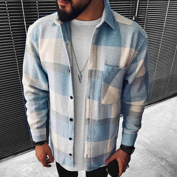 Wiaofellas Men Spring Fashion Casual Turn-Down Collar Button Jackets Men's Vintage Plaid Print Tops Coats Male Loose Streetwear Jacket